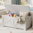thumbnail image 2 of 39.4" Storage Chest, Wooden Storage Bench with Safety Hinges, Easy Assembly, Large Toy Chest for Entryway, Living Room, Bedroom, 2 of 6