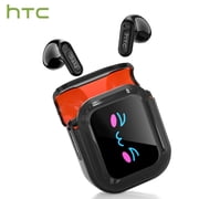 Open In-Ear AI Translation Wireless Earbuds - HTC NE20 Bluetooth 6.0, 130+ Language Translator, IPX5 Sweatproof for Running/Business, Black,With LED Touch Screen