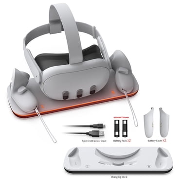 Charging Dock for Meta Quest 3, VR Charger Station for Charging Oculus Quest 3, Charging Stand with 2 Rechargeable Batteries, USB-C Charger, VR Accessories
