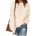 thumbnail image 2 of Pisexur Chandail à Col Rond Surdimensionné pour Femme, Uni, Manches Chauve-Souris Bouffantes à Revers, Chandail Tricoté, Haut à Manches Longues, Chandail Ample d'Automne, Chandail, Jumper, Hauts, 2 of 6