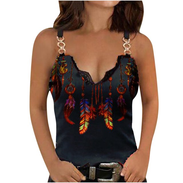 CHUANK Ichuanyi Blouse à Imprimé Sans Manches à Col en V pour Femmes, Décontractée, Ample, à Fermeture Éclair