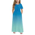 thumbnail image 2 of Robe d'Été Dégradée Scintillante pour Filles Manches Courtes Col Rond Robe Longue Fluide de Plage avec Poches pour 4-14 Ans, 2 of 8