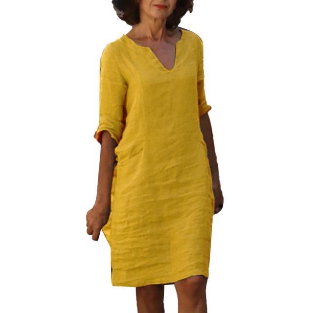 2025 et Robes Courtes en Lin pour Femmes Décontractées à Manches Vacances Semi-Décontractées Robe pour Dames Été Robe Mini à Col en V pour Femmes Robe Décontractée pour Femmes Couleur Unie Robe Décontractée pour Femmes