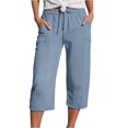 thumbnail image 3 of Oksale Linen Capris for Women Summer Casual Loose Plus Size Straight Capri Pants with Pockets Elastic Drawstring Waist Lounge Pants Light Blue L, 3 of 7
