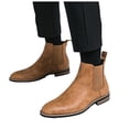 thumbnail image 1 of Men's Chelsea Boots Fashion Leather Pointed Toe Winter Fall Elastic Slip on Mid Calf Short Ankle Booties, 1 of 6