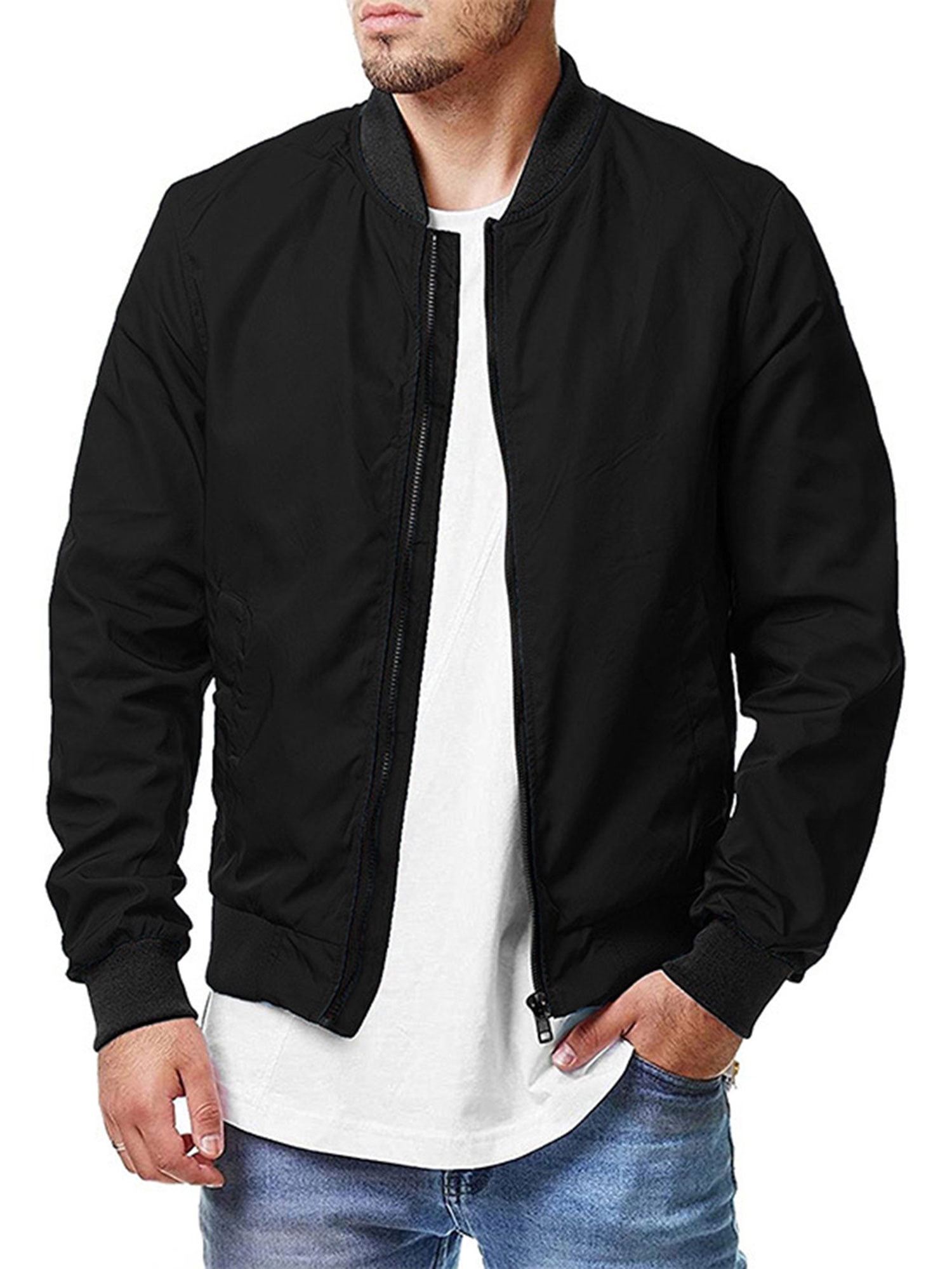 Faithtur Men's Bomber Flight Jacket Casual Patchwork Fall Winter Coats Zipper Closure Outwear