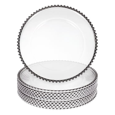 Uxcell 12pcs Clear Charger Plates Bulk, 13" Plastic Round Charger Plates with Bead Trim Dinner Dessert Plate for Wedding Party Event Table Setting Decoration, Black