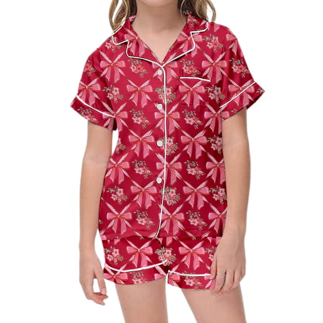 Satin Pajama Set for Girls Comfortable Two Piece Loungewear with Classic Button Down Design and Soft Short Sleeves
