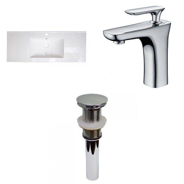 American Imaginations 48-in. W 1 Hole Ceramic Top Set In White Color - Drain Incl. AI-32603