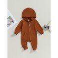 thumbnail image 2 of SUNSIOM Baby Boys Girls Fall Jumpsuits Long Sleeve Solid Color Zip Up Hooded Rompers Newborn Outfit, 2 of 8