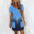 thumbnail image 2 of Birdeem Robes pour Femmes Mode Féminine Couleur Unie Manches Courtes Col en V Mi-Mollet Robe, 2 of 12