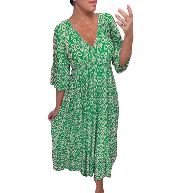 WTXUE Robes d'Été pour Femmes 2024, Robe Décontractée Longue à Col en V Ample et Polyvalente pour le Printemps et l'Été pour Femmes, Robe de Plage, Robe Florale pour Femmes, Robe Verte (Vert G)