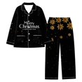 thumbnail image 1 of 2025 Femmes Noël Col à Revers Pleine Grande Taille Pyjamas Imprimé Père Noël Vacances Décontracté Pyjama Été Flocons de Neige Manches Longues Pantalon Peignoir pour Femmes, 1 of 3