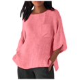 thumbnail image 1 of Hauts pour Femmes Élégants avec Manches 3/4 et Col Rond en T-Shirts Surdimensionnés Confortables Unis pour Femmes Rose L, 1 of 4