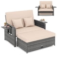 thumbnail image 2 of Costway Wicker Loveseat Sofa Set Patio Rattan Daybed with Ottoman & Retractable Side Tray Brown, 2 of 10