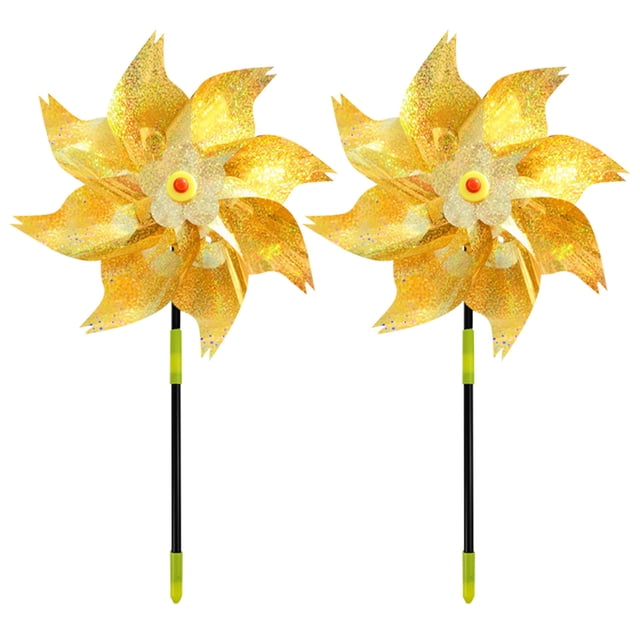 Reflective Bird Scaring Pinwheels 2 Pack, Garden Outdoor Repellent Device for Farm Yard, Rotating Deterrent Decor Children Toy