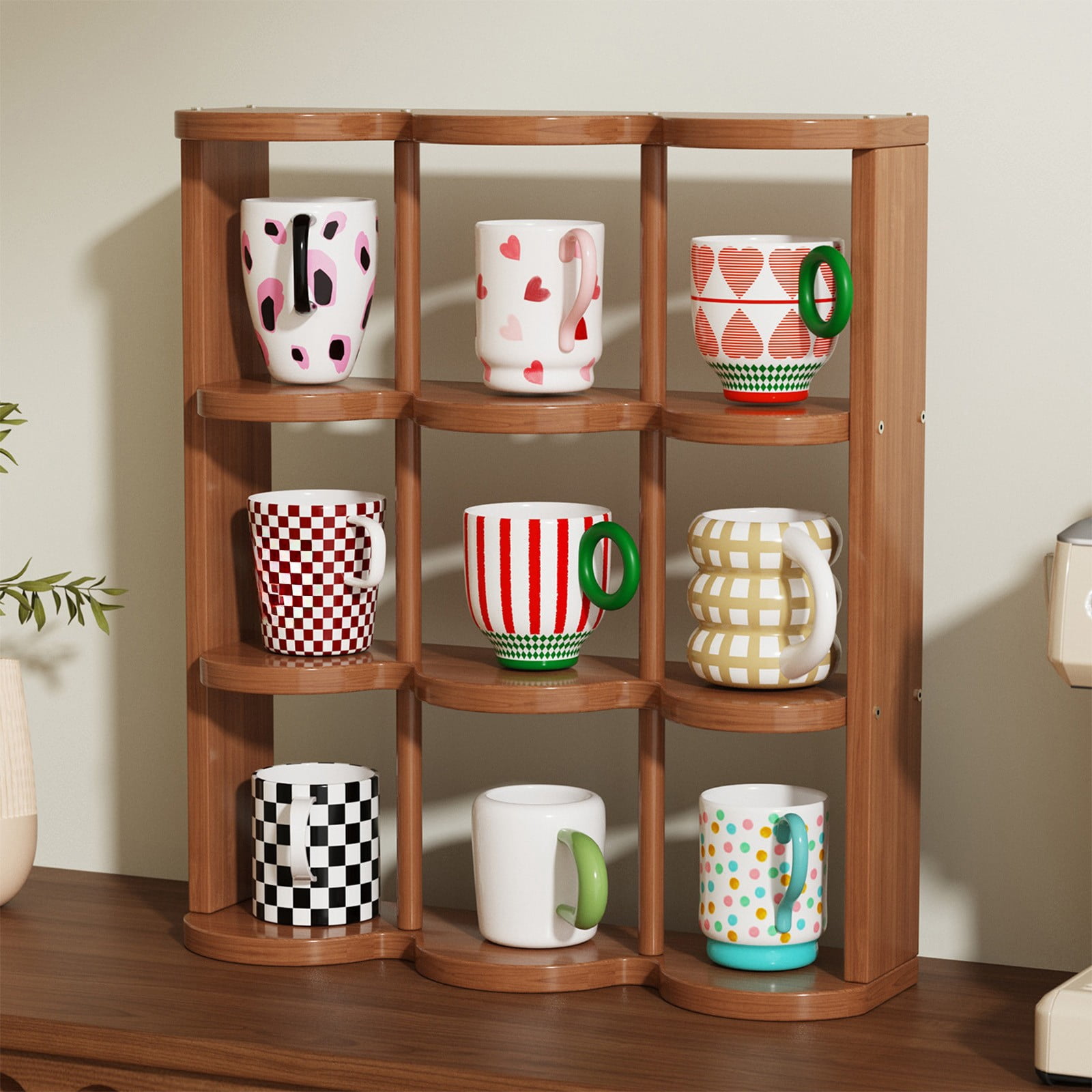 TOUMENY Desktop Storage Rack, Multi-Layer Organizer for Cups Cosmetics Perfumes, Space-Saving Vertical Design for Bedroom Office Desk