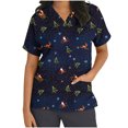 thumbnail image 1 of Hauts de Noël pour Femmes, Imprimé Xmas Drôle, Manches Courtes, Anti-Rides, Col en V, Uniforme de Soins Infirmiers avec Poches, 1 of 5