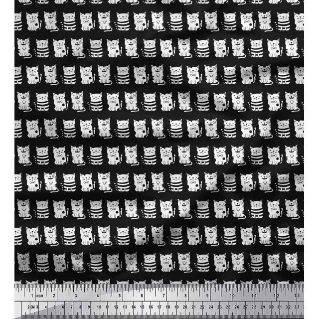Soimoi Modal Satin Fabric Cat Animal Decor Fabric Printed Yard 42 Inch Wide
