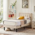 thumbnail image 2 of VECELO Upholstered Platform Bed Frame with Button Tufted Adjustable Headboard, Sturdy Wood Slat Support, Beige, 2 of 7