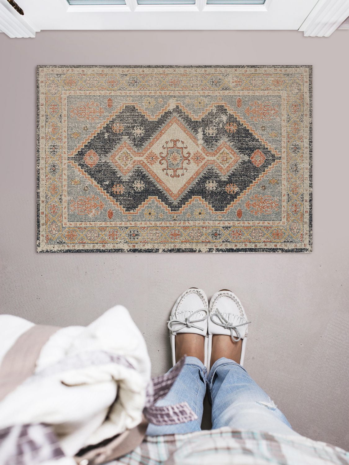Tapis d'appoint Grand Zéro Harlon ivoire & bleu de 2 pi x 3 pi