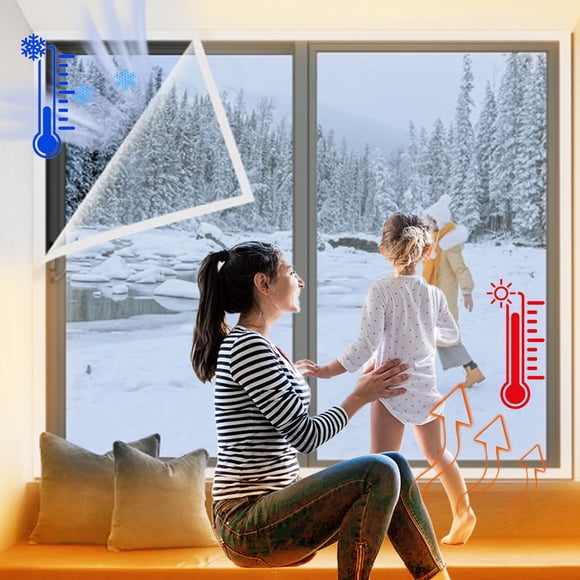 Window Insulation Kit, 47x63 Inches, Clear Polyethylene Film with Adhesive Tape for Winter Draft Proofing, Heat Retention, and Energy Savings