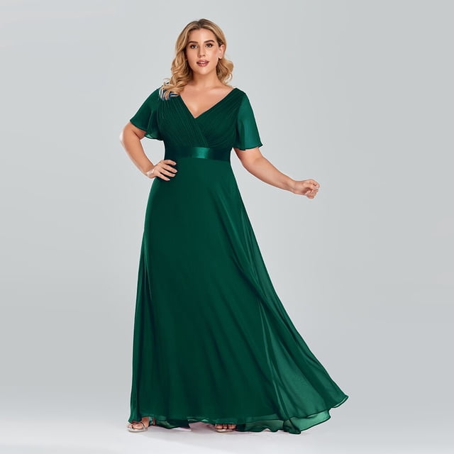 Plus Size Evening Dresses Long Elegant A Line V Neck Ruffles Chiffon Formal Wedding Party Dress Robe De Soiree