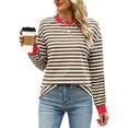 thumbnail image 4 of WEAIXIMIUNG Sweat à Fermeture Éclair Femme Sans Capuche Mode Couleur Contrastée Ample Col Rond Rayé Manches Longues Haut Décontracté pour Femme, 4 of 8