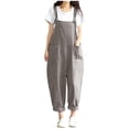 thumbnail image 1 of fartey Women Plus Size Cotton Linen Romper Casual Sleeveless Square Neck Relaxed Overalls Pockets Adjustable Strap Solid Color Rompers, 1 of 6