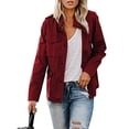 thumbnail image 2 of Innerwin Outwear Lapel Women Military Jacket Fall Solid Color Slim Fit Coat Wine Red S, 2 of 7