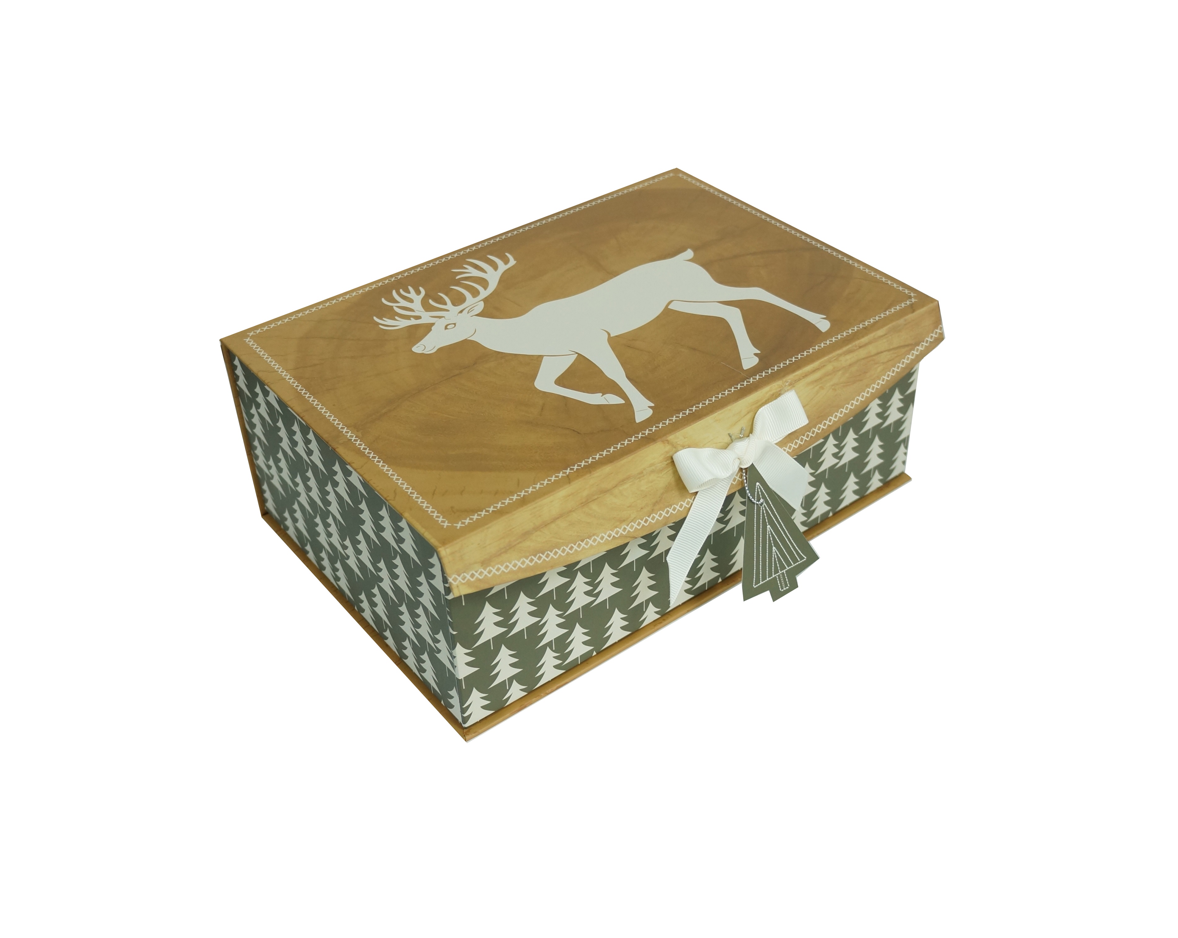 Grain Deer Christmas Medium Decor Box,11 in x 7.5 in x 4.25 in,by Holiday Time