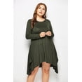 thumbnail image 3 of U.Vomade Women's Fall Plus Size Dress Solid Color Round Neck Long Sleeve Pocket Dress, 3 of 6