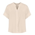 thumbnail image 4 of Summer Blouses for Women in Clearance Summer Linen Work Tops for Women Trendy Plus Size V Neck Button down Boho Clothes Spring Tops for Women 2025 New Beige M, 4 of 4