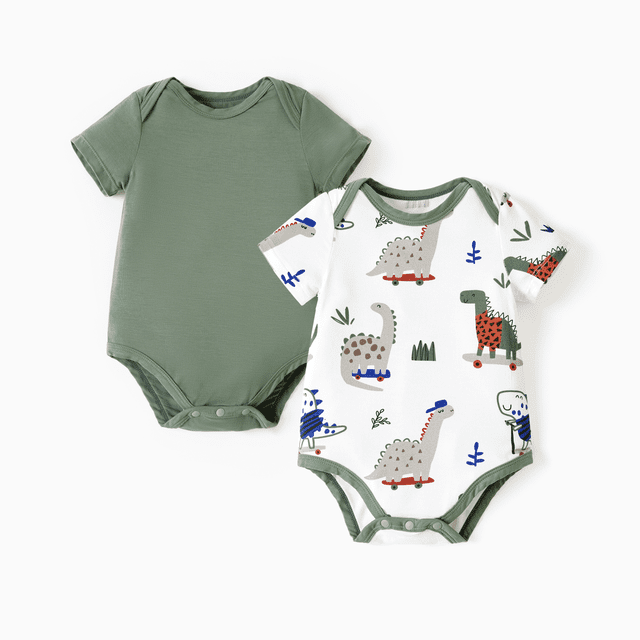 PatPat Bamboo Baby Boy/Girl 2-Pack Solid&Printed Rompers Set