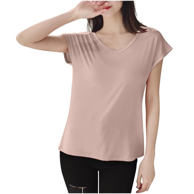 FRSASU T-Shirt de Sommeil Uni pour Femme Haut de Pyjama à Col en V Kaki