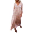 thumbnail image 1 of FcBaudy Robe à Manches Longues à Col en V, Robes d'Été pour Femmes, Robes pour Femmes Mode Femmes Robe Décontractée à Imprimé Robe à Col en V à Manches Longues Robe Longue Robe Femme, 1 of 5