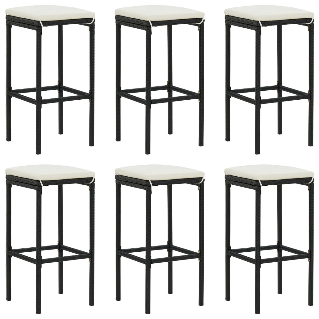 vidaXL Tabourets de Bar avec Coussins 6 Pcs Noir Rotin Poly