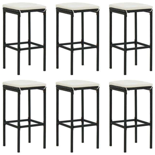 vidaXL Tabourets de Bar avec Coussins 6 Pcs Noir Rotin Poly