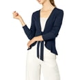 thumbnail image 1 of INSPIRE CHIC Women's Tie Front Long Sleeve Ruffled Hem Open Front Knit Cardigan L Blue, 1 of 8