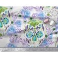 thumbnail image 3 of Soimoi Modal Satin Fabric Skull,Rose & Anemone Flower Printed Fabric 1 Yard 42 Inch Wide, 3 of 3