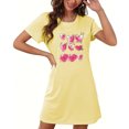 thumbnail image 4 of Bas de Pyjama pour Femmes Robes de Nuit pour Femmes Robe de Sommeil à Imprimé Cœur Manches Courtes Col Rond Chemise de Nuit Confort Robe de Pyjama Tenue de Nuit T-Shirt Tenue d'Intérieur Robe de Maison Jaune TG, 4 of 5