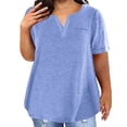 thumbnail image 2 of Womens T-Shirts Plus Size Color Block Gradient Print V Neck Shirt Short Sleeve Blouse T Shirt Femme Blue M, 2 of 7