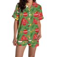thumbnail image 1 of Pyjama pour Femmes en Satin de Soie à Imprimé Graphique, Mignon, Tenue de Nuit, Boutons, Hauts à Manches Courtes, Ensembles de Shorts, 1 of 5