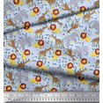 thumbnail image 2 of Soimoi Blue Poly Georgette Fabric Lion,Giraffe & Elephant Kids Print Fabric by Yard 52 Inch Wide, 2 of 3
