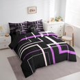 thumbnail image 3 of Abstract Geometry King Comforter Set 7-Piece Rectangle Square Bedding Comforter Sets, Black and Purple Bed in a Bag Modern Mid Century Bedding Set, Aesthetic Bed Sheets Set Kids Teens Room Decor, 3 of 6