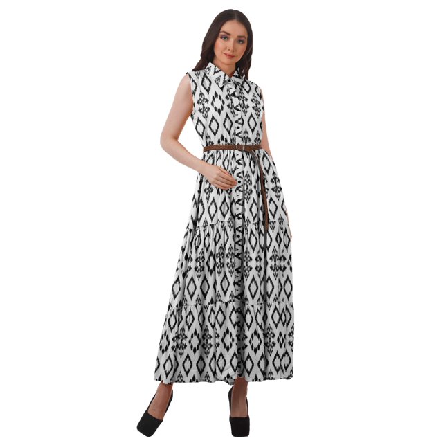 Moomaya Robe d'Été Sans Manches Chemise à Boutons Tenues Décontractées Femmes Grande Taille