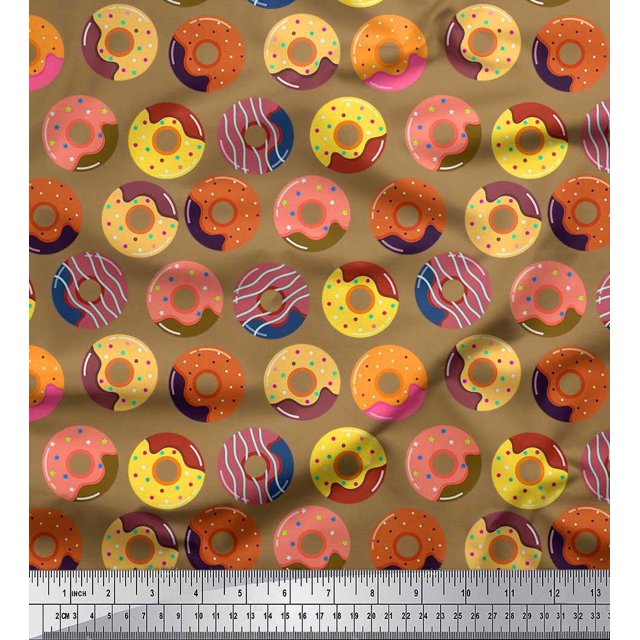 Soimoi Modal Satin Fabric Donuts Food Printed Craft Fabric by The Yard 42 Inch Wide