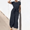 thumbnail image 2 of Yuyuzo Women Cotton Linen Jumpsuits Summer One-Piece Outfits Short Sleeve Wide Leg Long Pants Rompers, 2 of 7