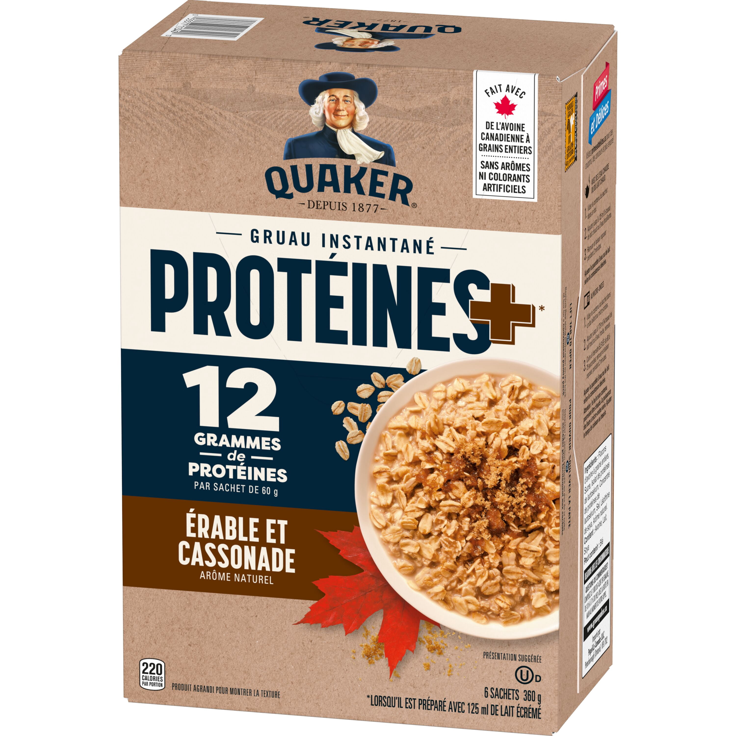 Gruau instantane Quaker Protein+ a l'erable et a la cassonade