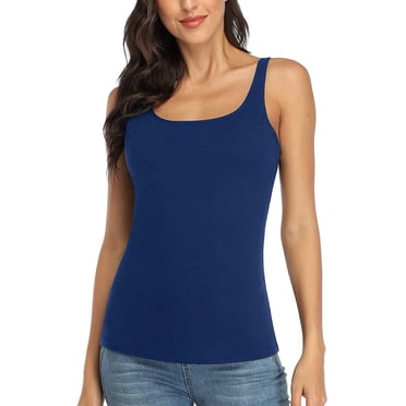 Women's Cotton Tank Top Adjustable Wide Strap Camisole with Shelf Bra Undershirt